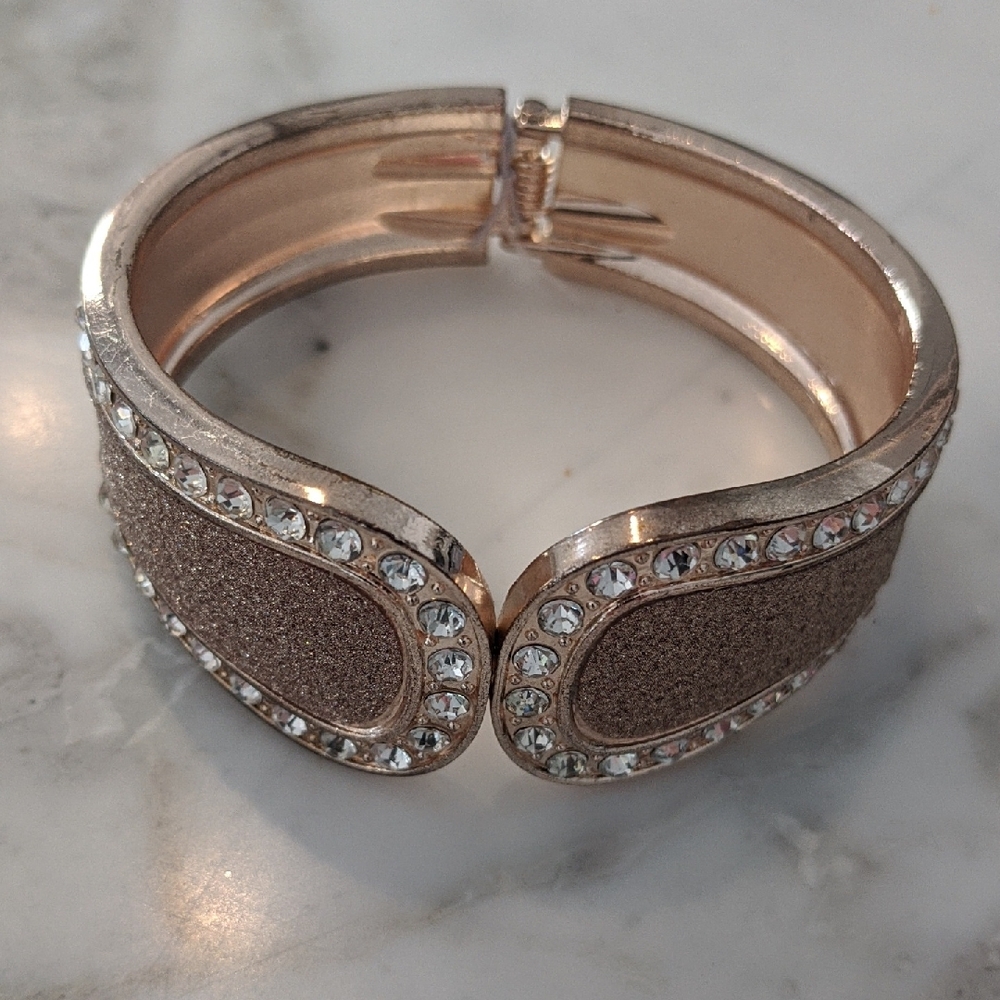 Elegant Copper Tinted and Silver Bracelet With Spring Closure by Source Unknown